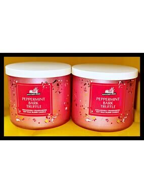 Set of 2 Bath & Body Works Peppermint Bark Truffle Milk Bar 3-Wick Candle 14.5oz